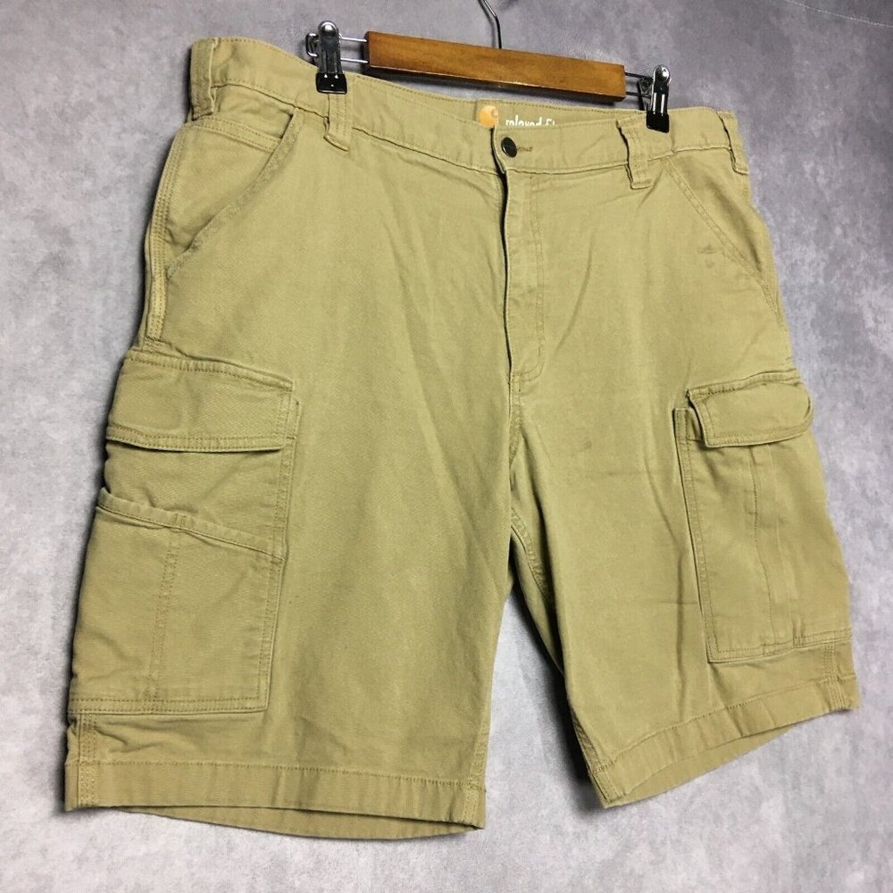 Carhartt Mens Canvas Cargo Shorts‎ size 38 Relaxed Fit Light Brown Stretch Work